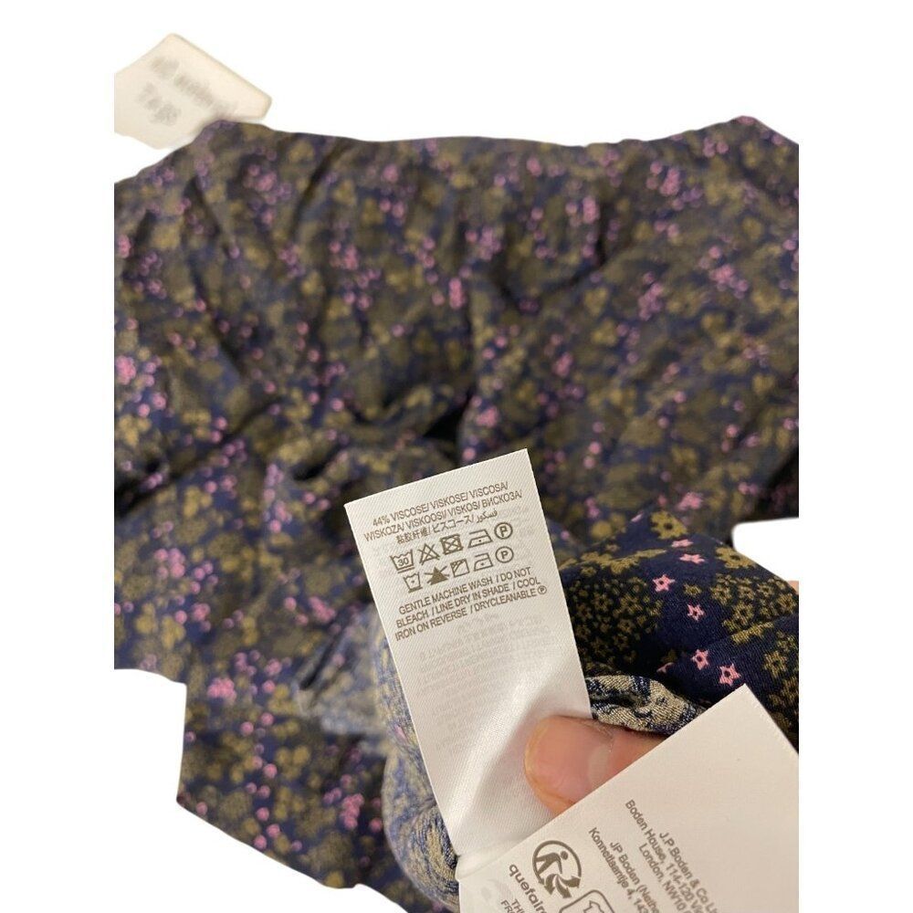 Boden Womens Smocked Tiered Midi Dress UK 16 US 12R Navy blue Floral D0306 NWT - Picture 9 of 13